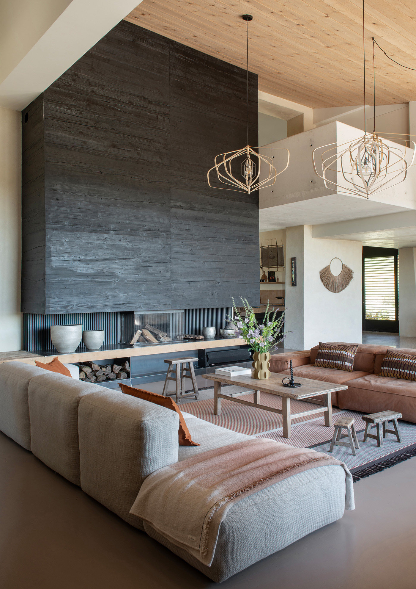 Large burnt wood fireplace in Provence